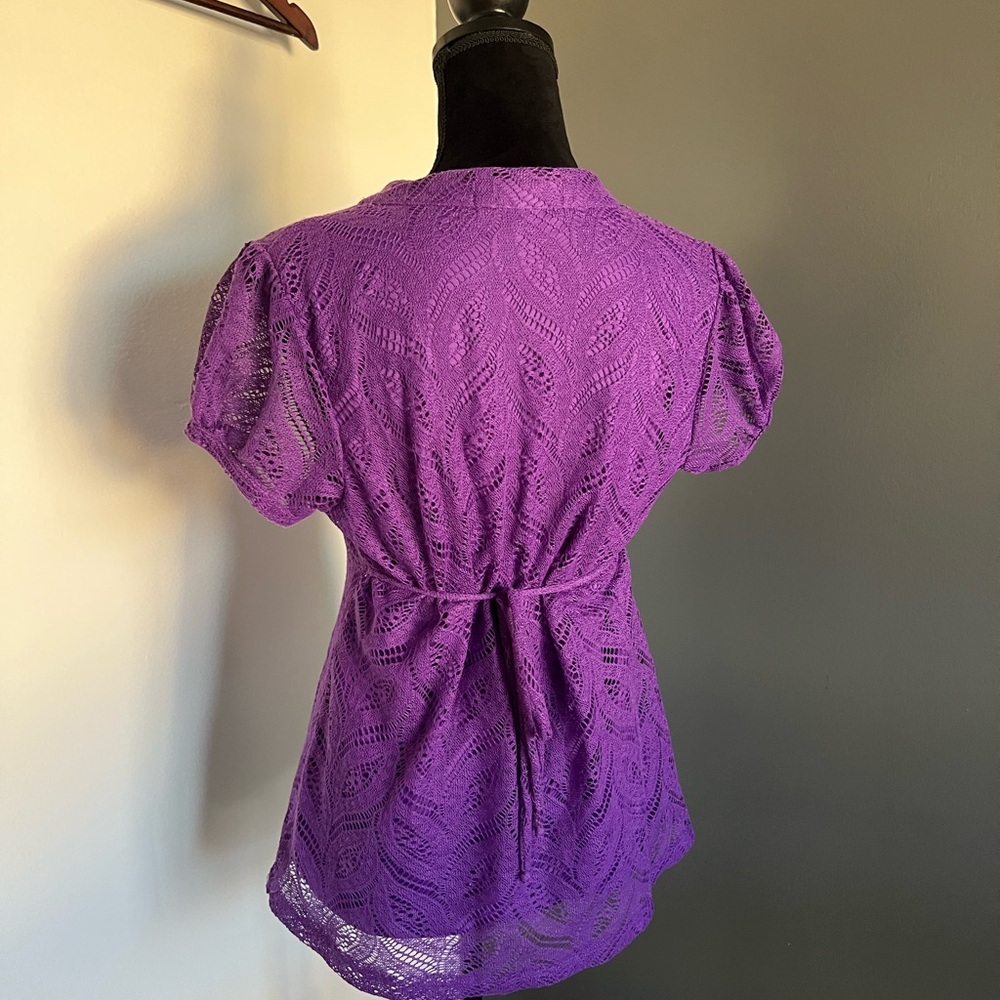 HeartSoul Purple Ruched Ruffled Blouse - Picture 2 of 3